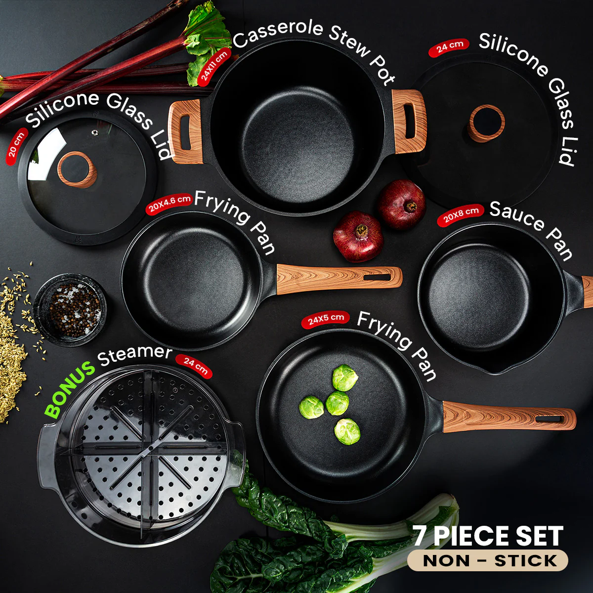 Diamond Earth® Premium Cookware 7pc Set with Superior Non-Stick Coating + FREE Steamer + E-BOOK - Image 11