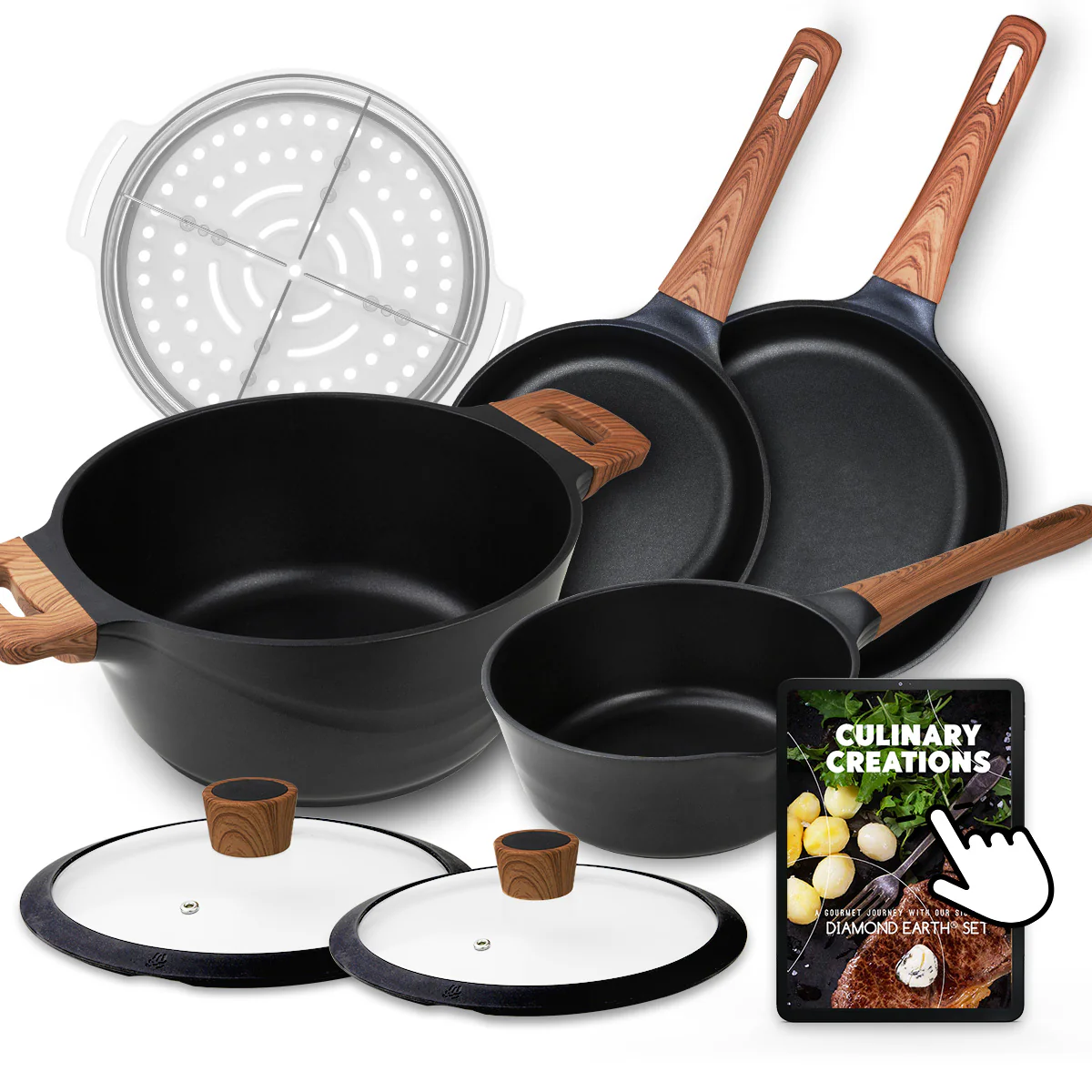 Diamond Earth® Premium Cookware 7pc Set with Superior Non-Stick Coating + FREE Steamer + E-BOOK - Image 12