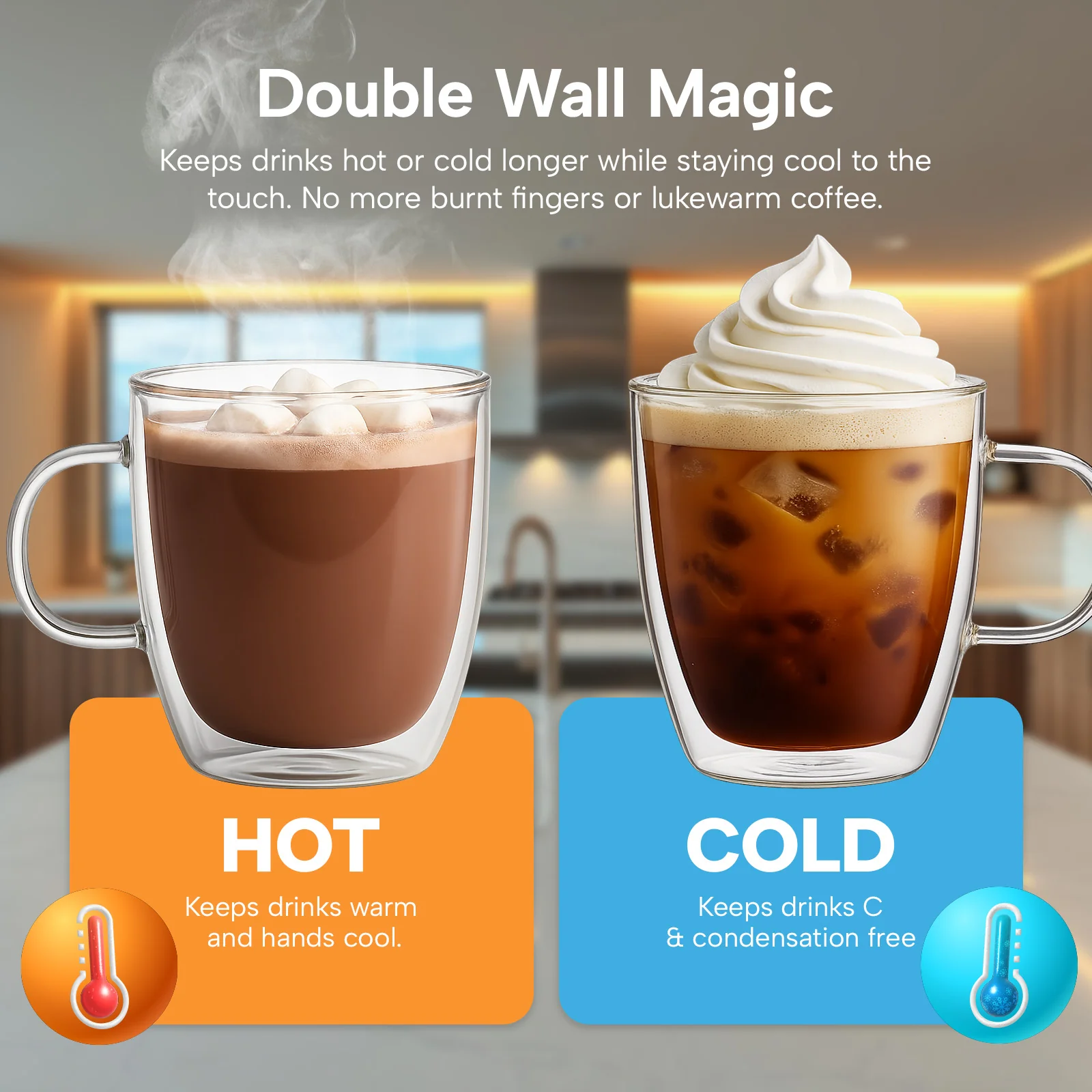 KLEVA® InsuLuxe Double-Wall Insulated Glass Cups 2 Pack for Hot & Cold Drinks - Image 3