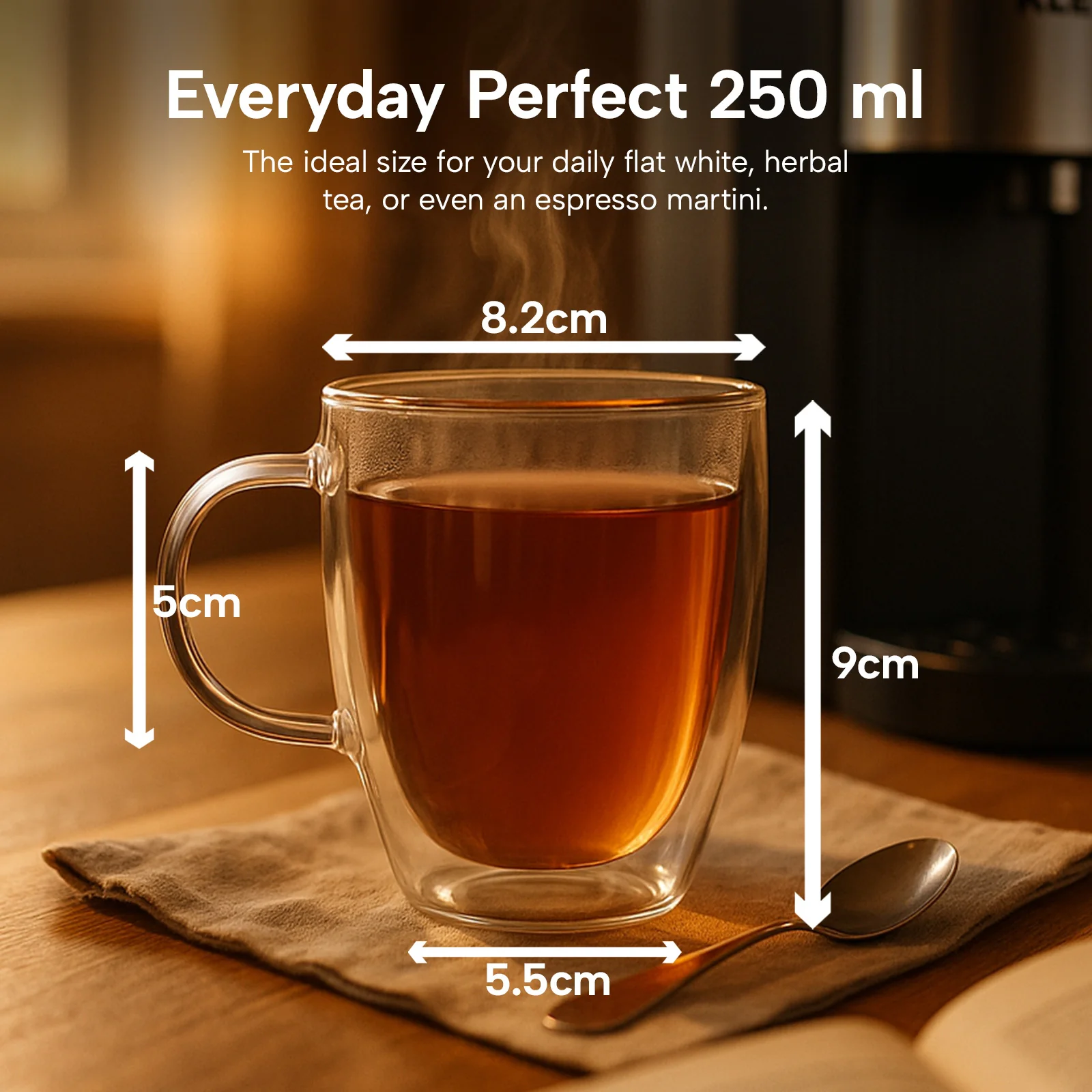 KLEVA® InsuLuxe Double-Wall Insulated Glass Cups 2 Pack for Hot & Cold Drinks - Image 6
