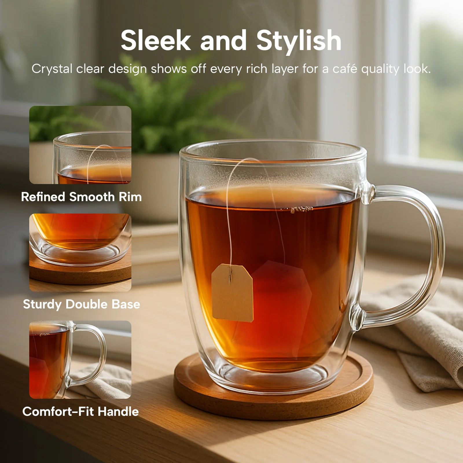 KLEVA® InsuLuxe Double-Wall Insulated Glass Cups 2 Pack for Hot & Cold Drinks - Image 7