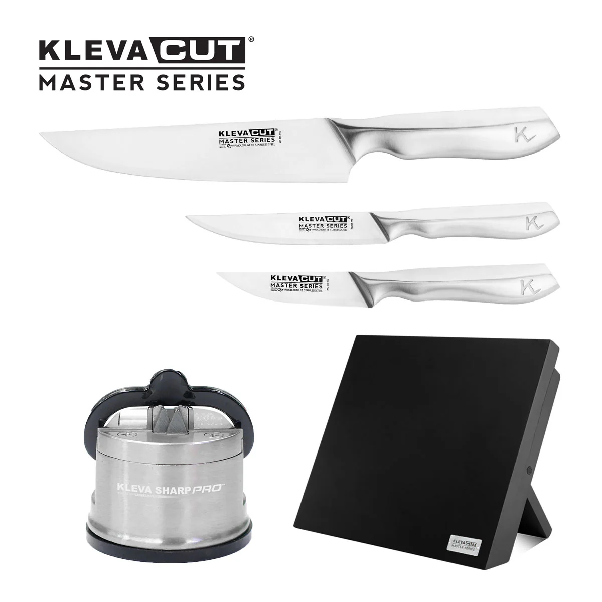KlevaCut® Master Series Stainless Steel 3pc Knife Set + FREE Sharpener Pro + Knife Block - Image 11