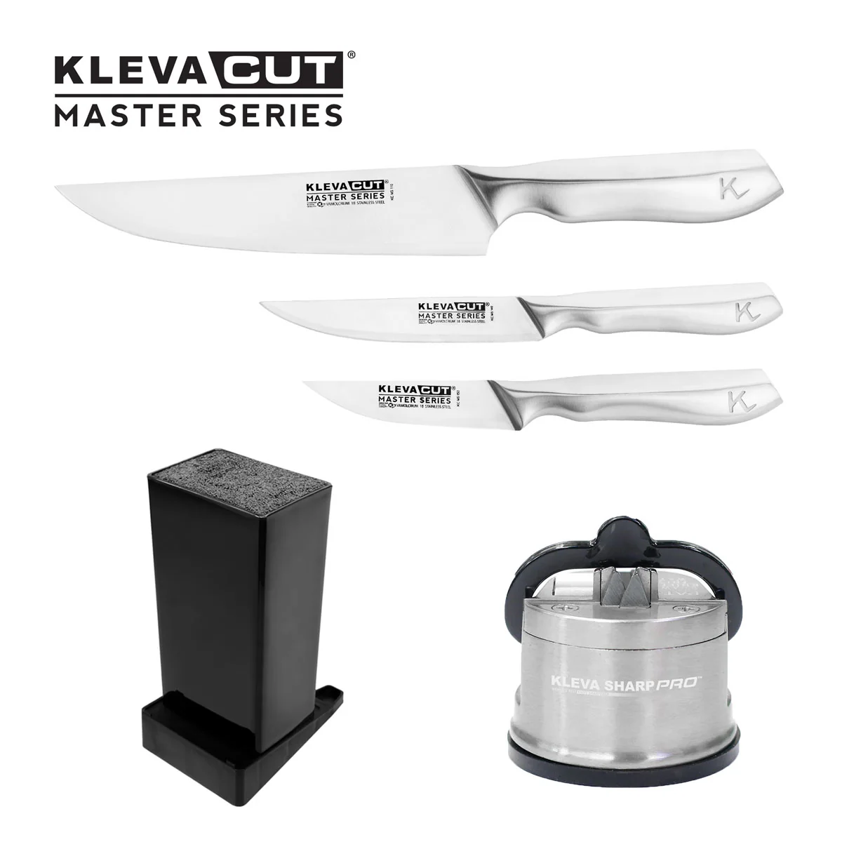 KlevaCut® Master Series Stainless Steel 3pc Knife Set + FREE Sharpener Pro + Knife Block - Image 12