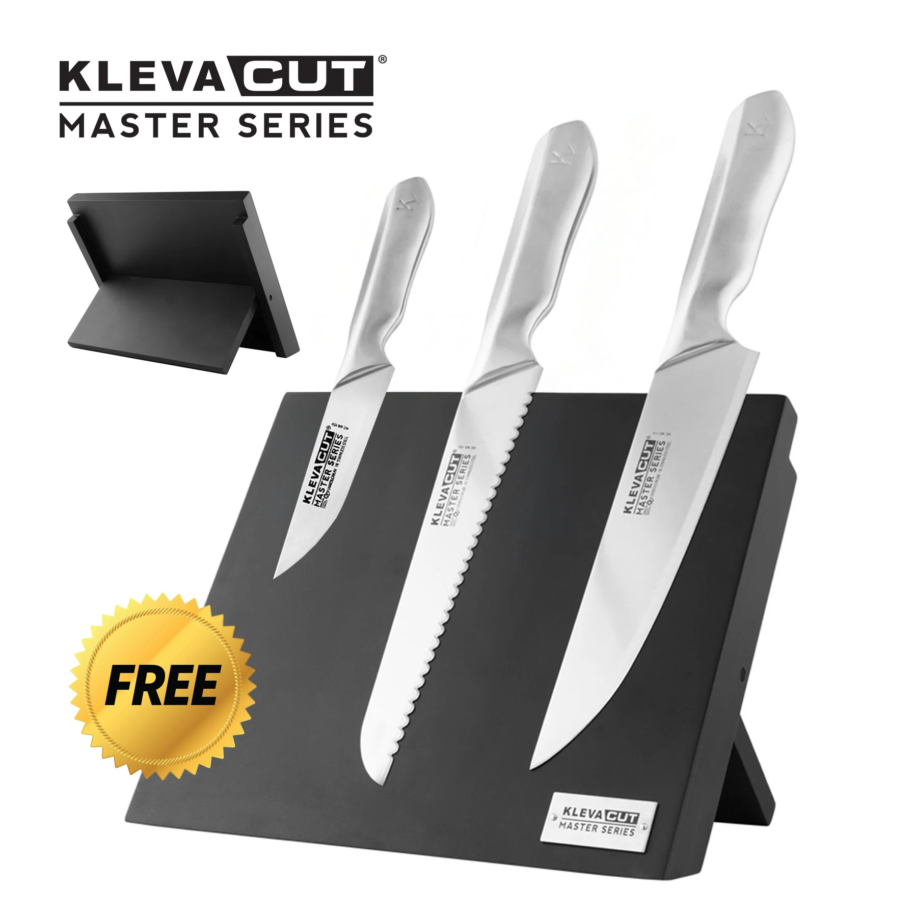 KlevaCut® Master Series 3pc Knife Set + Magnetic Knife Block
