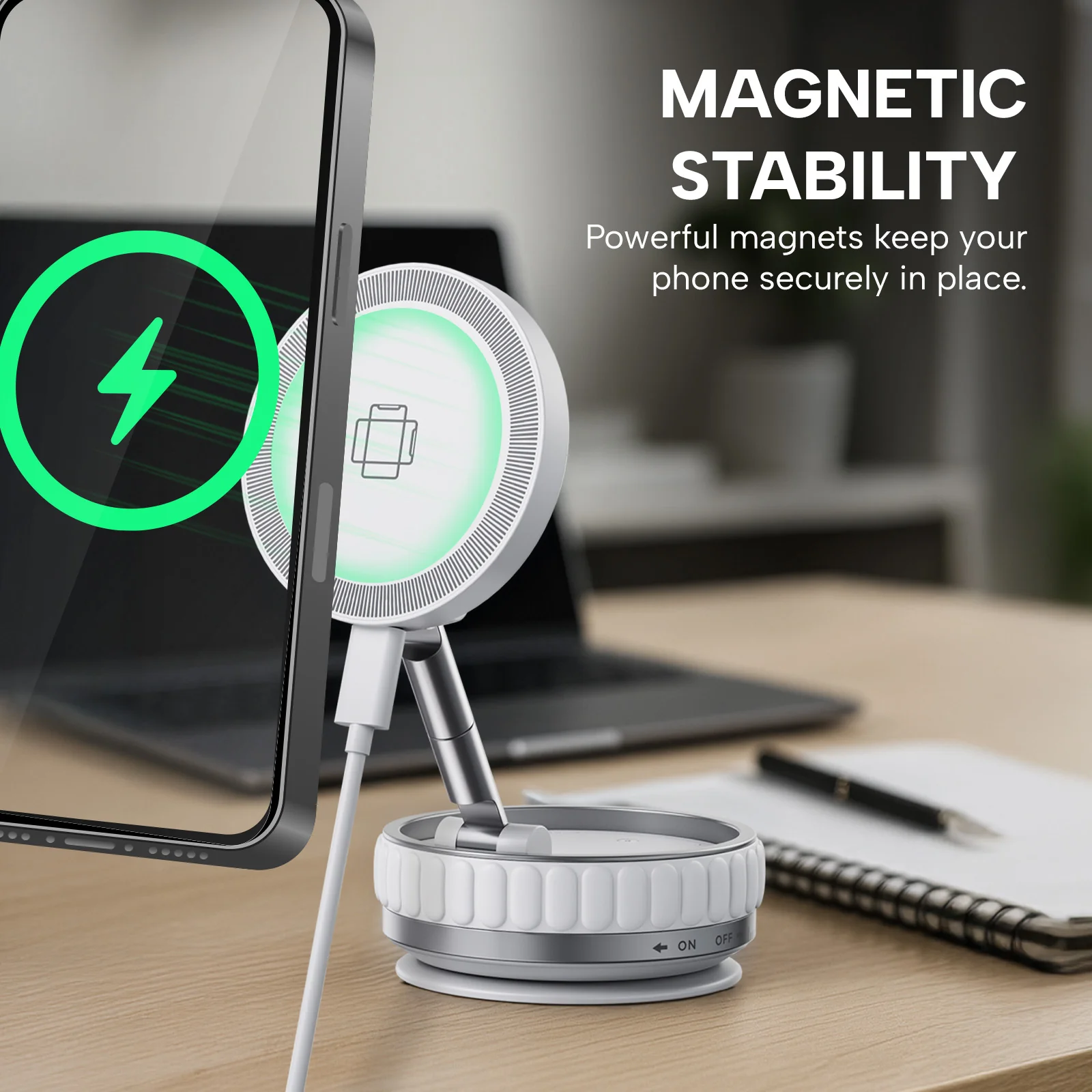 KLEVA® Charge Grip 360 – MagSafe-Compatible Suction Phone Mount & Wireless Charging Stand - Image 5